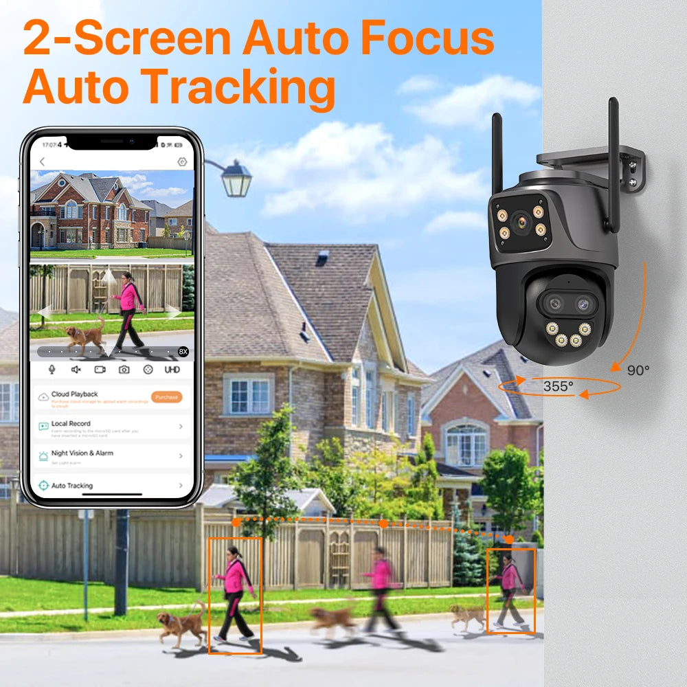 IP Camera 6K 9MP HD WiFi Outdoor Camera 8x Zoom Three Lens Dual Screen Home Security PTZ Camera 6MP Video Surveillance ICSee