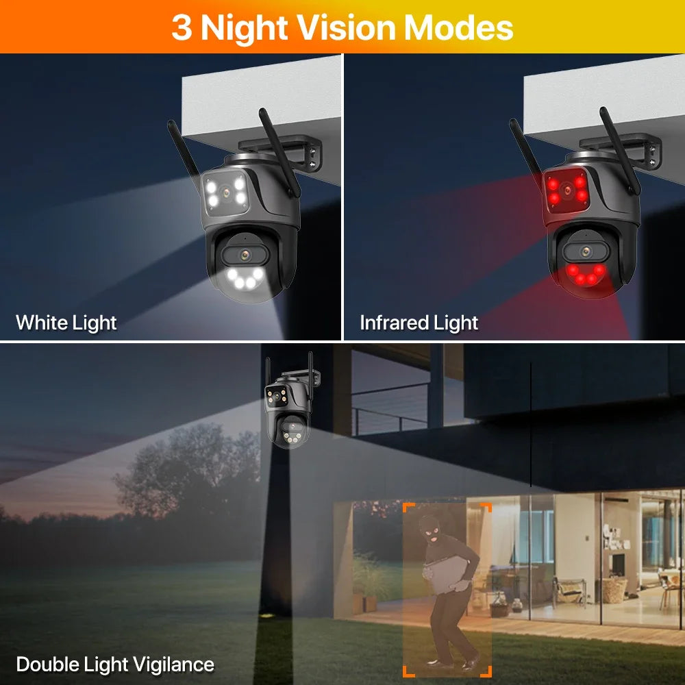 IP Camera 6K 9MP HD WiFi Outdoor Camera 8x Zoom Three Lens Dual Screen Home Security PTZ Camera 6MP Video Surveillance ICSee