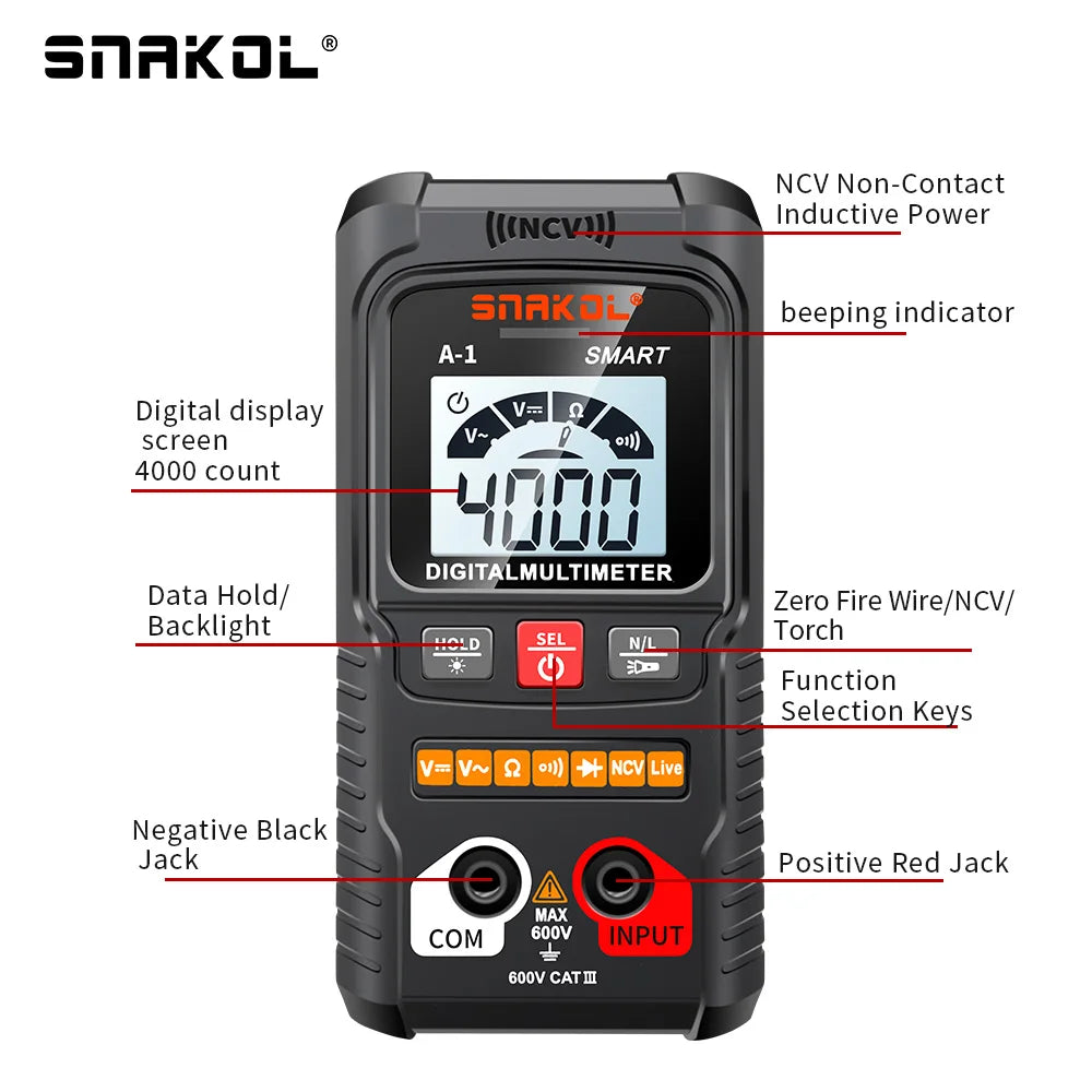 Profesional Digital Multimeter AC DC NCV Smart Multimeters Multimetro Ohm Voltage Meter Auto Range 600V Electrician Tester