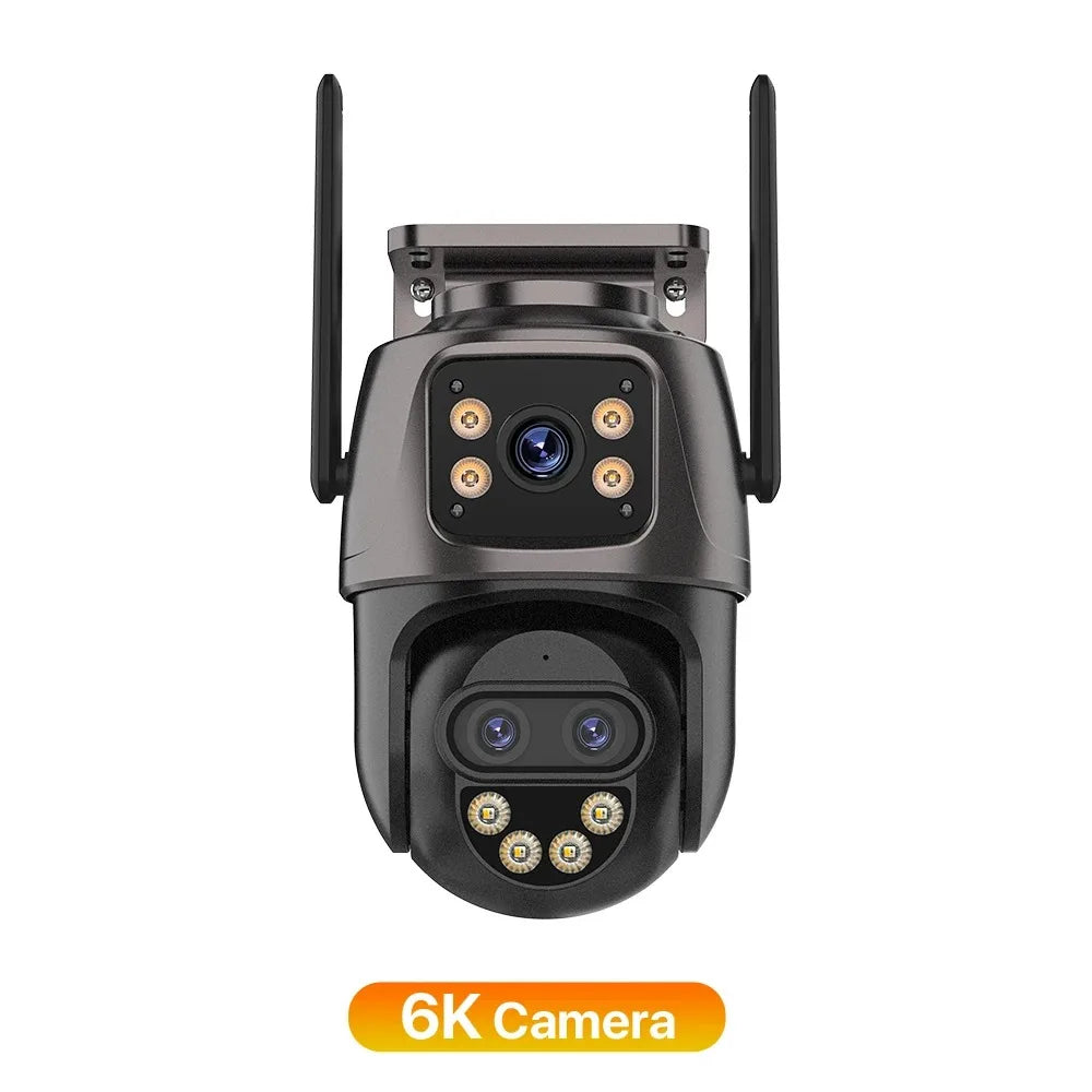 IP Camera 6K 9MP HD WiFi Outdoor Camera 8x Zoom Three Lens Dual Screen Home Security PTZ Camera 6MP Video Surveillance ICSee